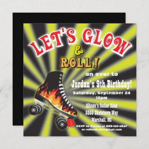 Boys Glow in the Dark Roller Skating Party Invites