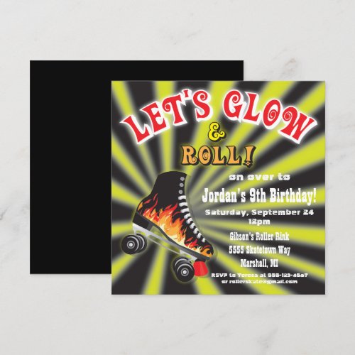 Boys Glow in the Dark Roller Skating Party Invites