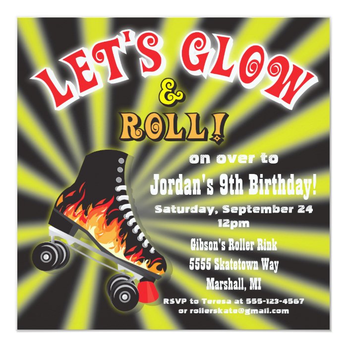 Boys Glow in the Dark Roller Skating Party Invites Zazzle