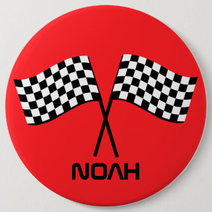 Boy's Go Kart Pit Stop Birthday Racing Flags Class Button