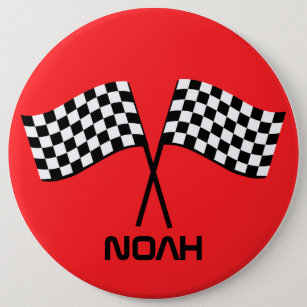 Boy's Go Kart Pit Stop Birthday Racing Flags Class Button