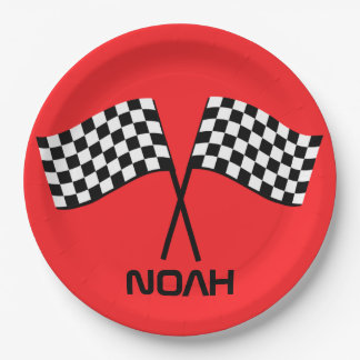 Boy's Go Kart Pit Stop Birthday Racing Flags Class Paper Plates