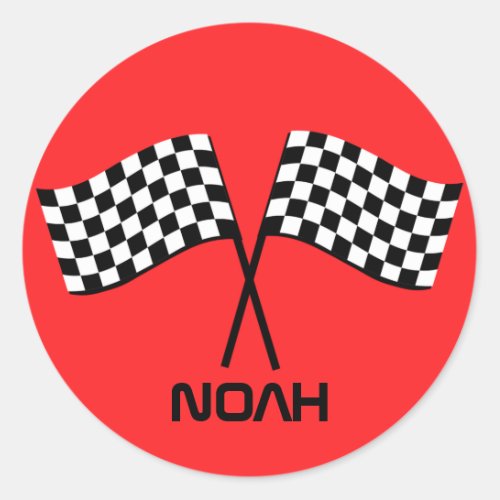 Boys Go Kart Pit Stop Birthday Racing Flags Classic Round Sticker