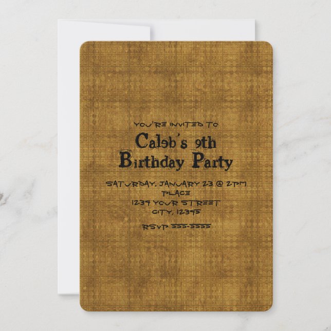 Boys Gold Grunge Chic Birthday Party Invitations (Front)