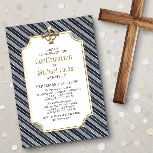 Boys' Gold Navy Stripes Confirmation Invitation