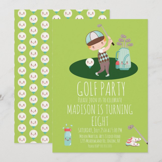 Boys Golf Cute Birthday Party  Invitation (Front/Back)