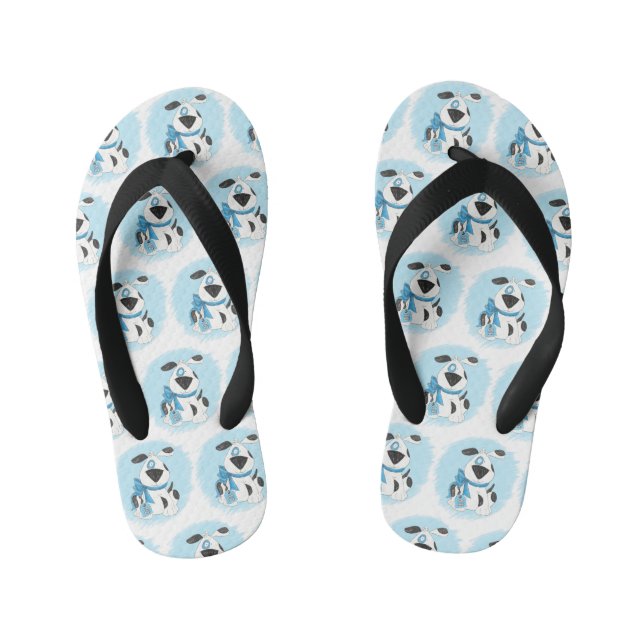 Boys Good Boy Spotted Dog Crayon Illustration Kid's Flip Flops (Footbed)