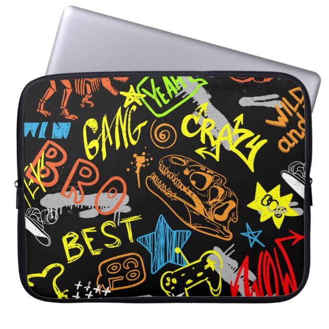 Boys' Graffiti: Hand Drawn Coolness Laptop Sleeve (Front)