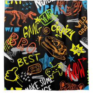 Boys' Graffiti: Hand Drawn Coolness Shower Curtain