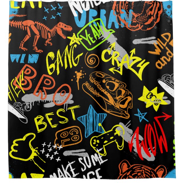 Boys' Graffiti: Hand Drawn Coolness Shower Curtain (Front)