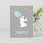 Boys Gray Blue Bunny Baby Shower invitation (Standing Front)