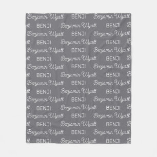 Boys Gray Personalized Script Name Fleece Blanket