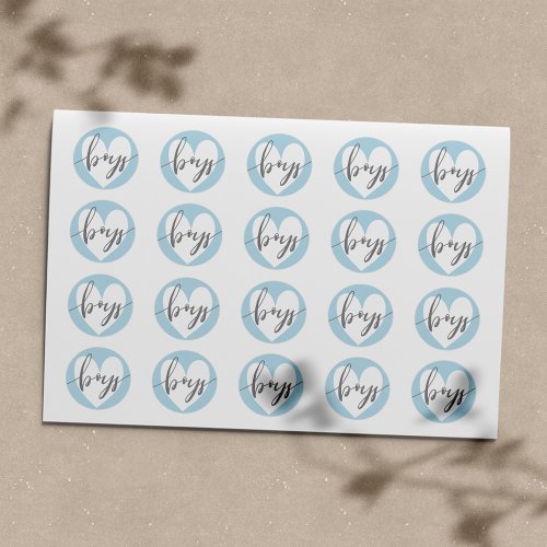 Boys Gray White Baby Blue Heart Classic Round Sticker