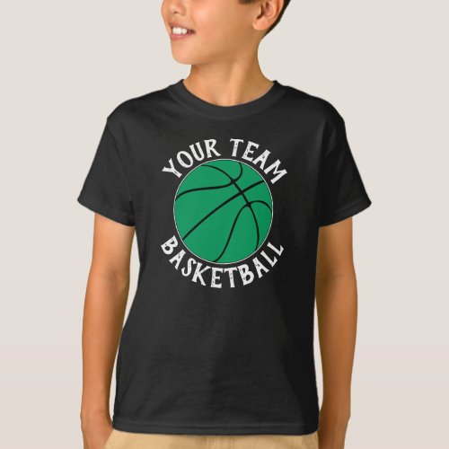 Boys Green Basketball Team Player Name  Number T_Shirt