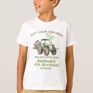 Boys Green Blue Balloons Tractor Birthday T-Shirt