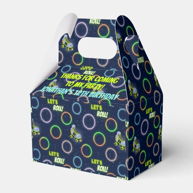 Boys Green Blue Neon Lights Roller Skating Party Favor Boxes (Back Side)