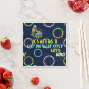 Boys Green Blue Neon Lights Roller Skating Party Napkins