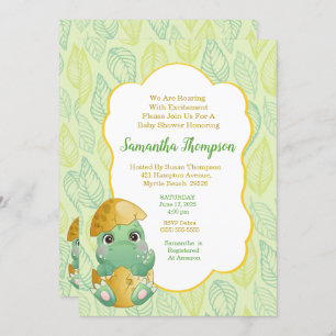 Boys Green Dinosaur Egg Baby Shower Invitation