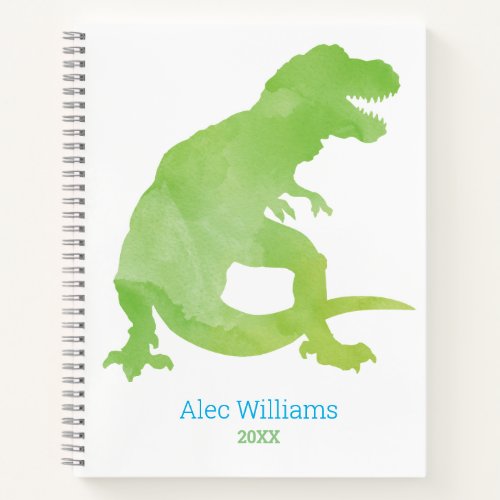 Boys Green Dinosaur Watercolor T_Rex Kids Notebook