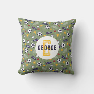 Boys Green Football Soccer Sports Kids Throw Pillow