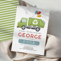 Boys Green Garbage Trash Truck Kids Birthday