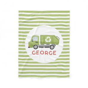 Boys Green Garbage Trash Truck Kids Fleece Blanket