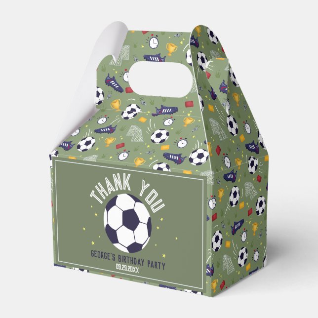 Boys Green Soccer Sports Kids Birthday  Favor Boxes (Front Side)