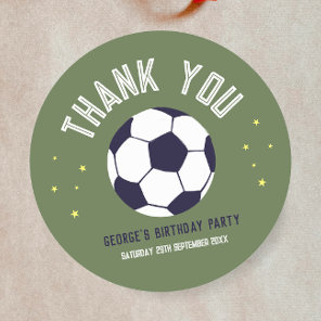Boys Green Soccer Sporty Thank You Kids Birthday Classic Round Sticker