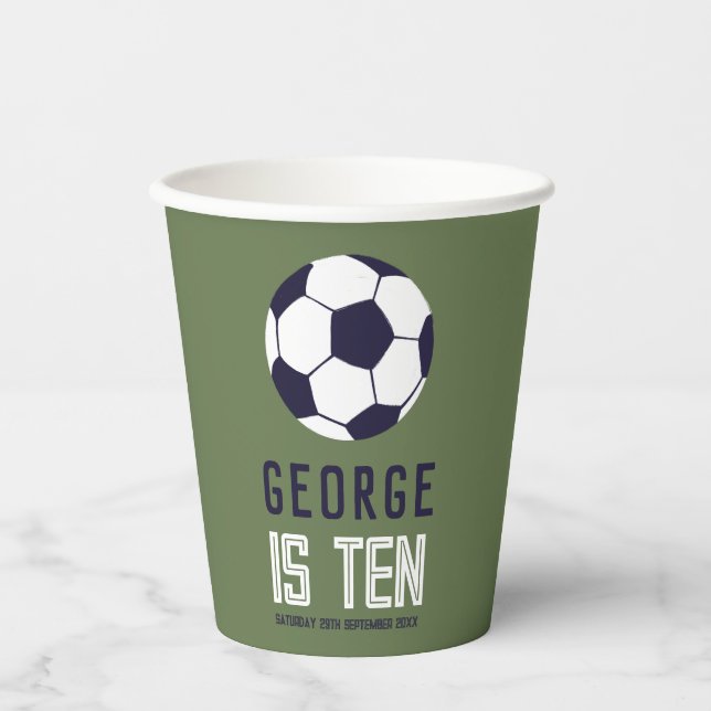 Boys Green Sporty Soccer Kids Birthday Paper Cups (Front)