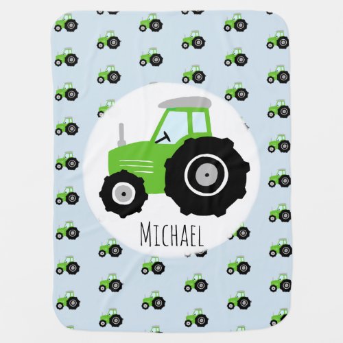 Boys Green Tractor Pattern and Name Baby Blanket