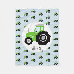 Boy&#39;s Green Tractor Pattern and Name Children&#39;s Fleece Blanket