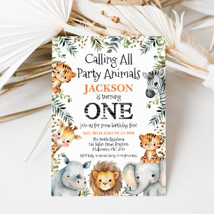 Boys Greenery Safari 1st Birthday Invitation