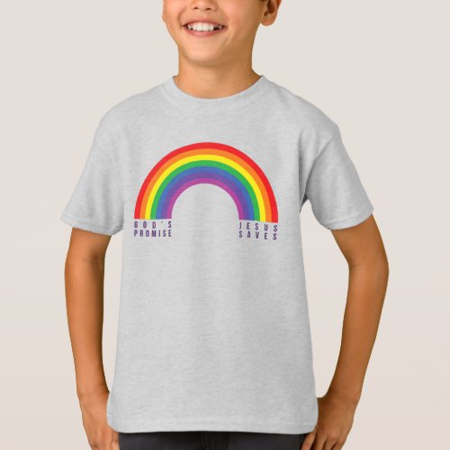 Boys Grey T_Shirt Rainbow Jesus Saves