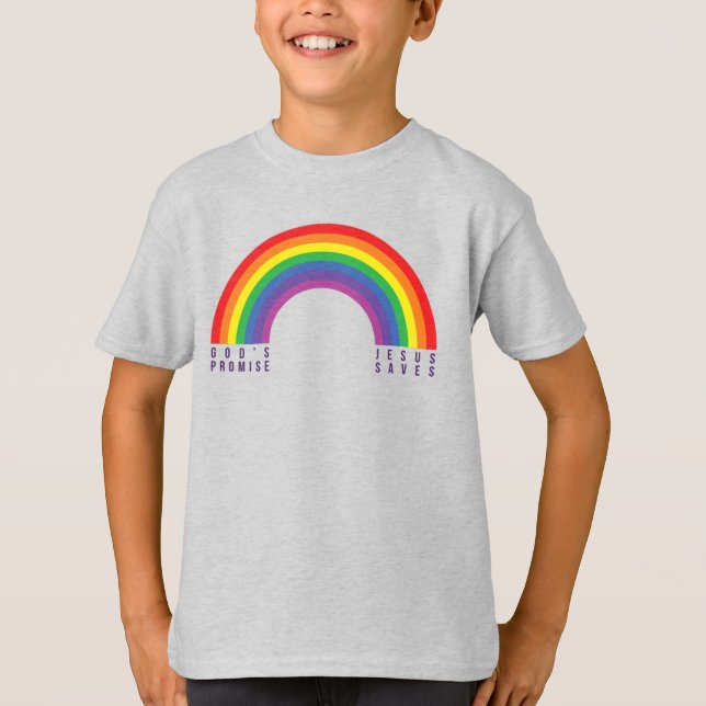 Boy's Grey T-Shirt Rainbow Jesus Saves (Front)
