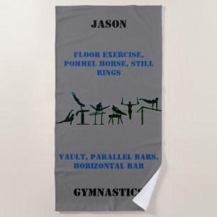 Boys Gymnastics Beach Towel w/ His Name