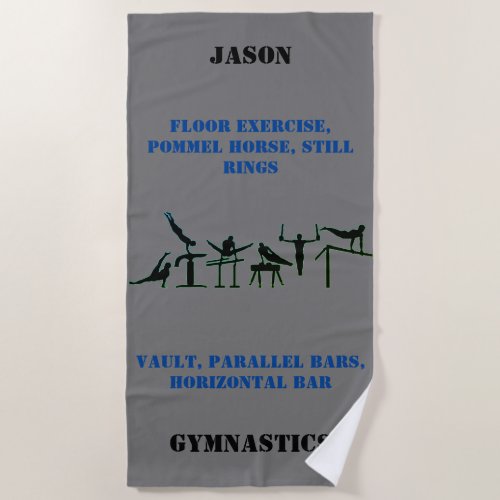 Boys Gymnastics Beach Towel w His Name