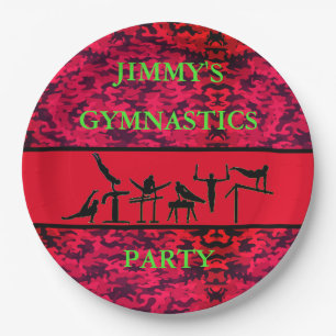 Boys Gymnastics Birthday Party Camo Plates w/ Name