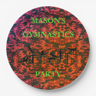 Boys Gymnastics Birthday Party Camo Plates w/ Name