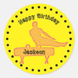 Boys Gymnastics Birthday Party Classic Round Sticker