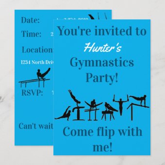 Boys Gymnastics Birthday Party Invitations | Zazzle