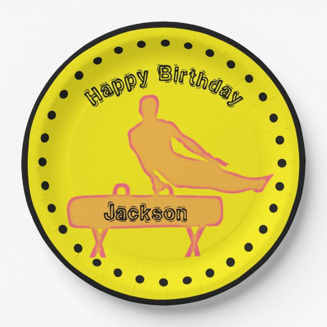 Boys Gymnastics Birthday Party Paper Plates (Front)