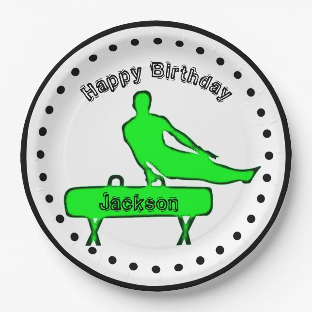 Boys Gymnastics Birthday Party Paper Plates (Front)