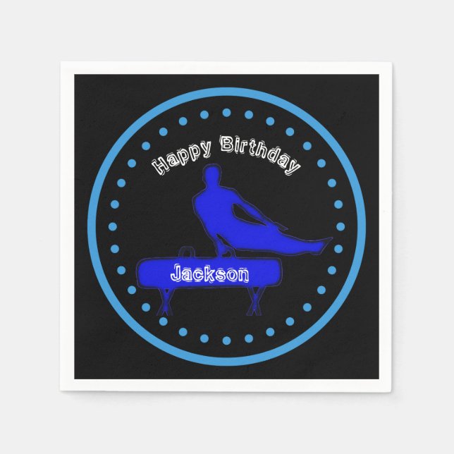 Boys Gymnastics Birthday Party Paper Plates Napkins (Front)
