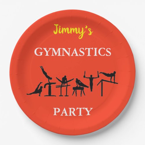 Boys Gymnastics Birthday Party Plates w His Name