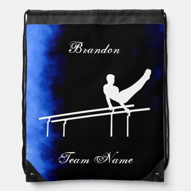 Boys Gymnastics Black, Blue, White w/ Team Name   Drawstring Bag (Front)