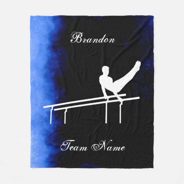 Boys Gymnastics Black, Blue, White w/ Team Name   Fleece Blanket (Front)