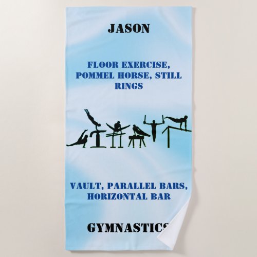 Boys Gymnastics Blue Ombre Beach Towel w His Name