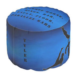 Boys Gymnastics Blue Personalized Round Pouf