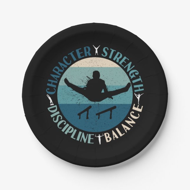 Boys Gymnastics Character Strength Discipline Paper Plates (Front)