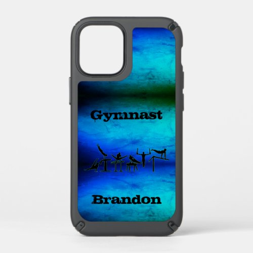 Boys Gymnastics Custom Name Blue Green Speck iPhone 12 Mini Case